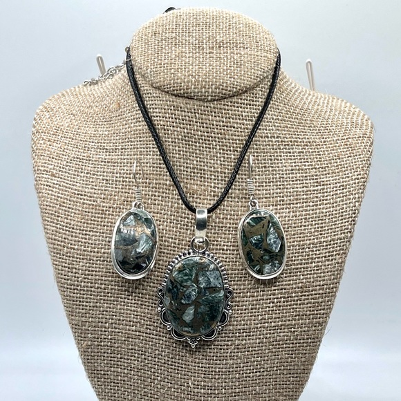 Copper Seraphinite Pendant & Earrings - Picture 1 of 5